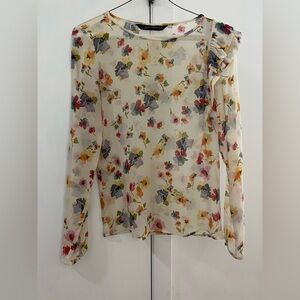 Zara Multicolor Floral Sheer Blouse